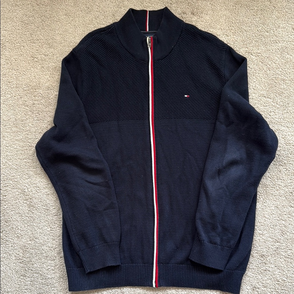 Tommy Hilfiger Blue Zip-Up Sweater with Sporty Accents